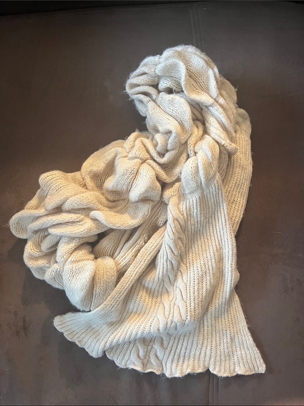 Anthropologie Cream Ribbed Cable Knit Scarf